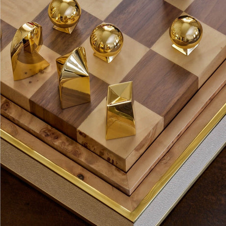 AERIN Shagreen Cream Chess Set - Detail View of Board and Pieces at Fig Linens and Home 1