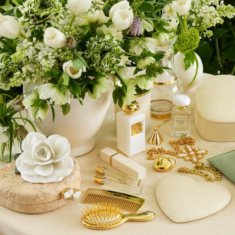 Shagreen Heart Hand Mirror in Cream by AERIN at Fig Linens and Home - Lifestyle View 1