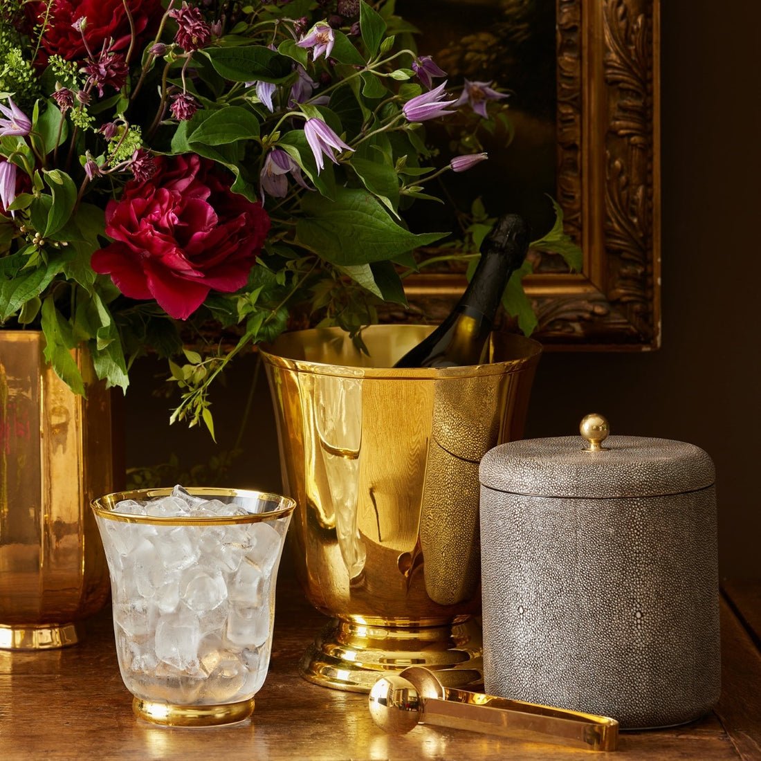 Shagreen Ice Bucket in Chocolate by AERIN | Barware Lifestyle Photo