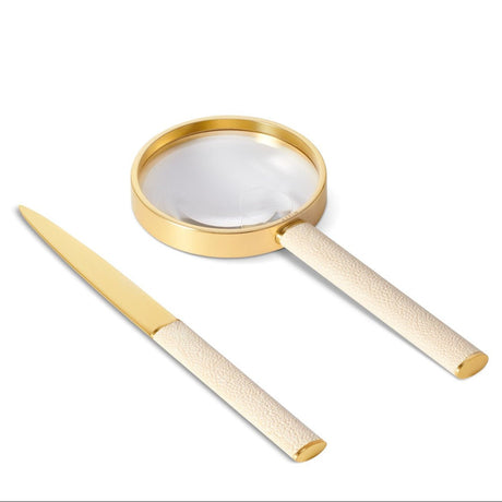 Shagreen Magnifying Glass And Letter Opener Set in Cream by AERIN at Fig Linens and Home 2