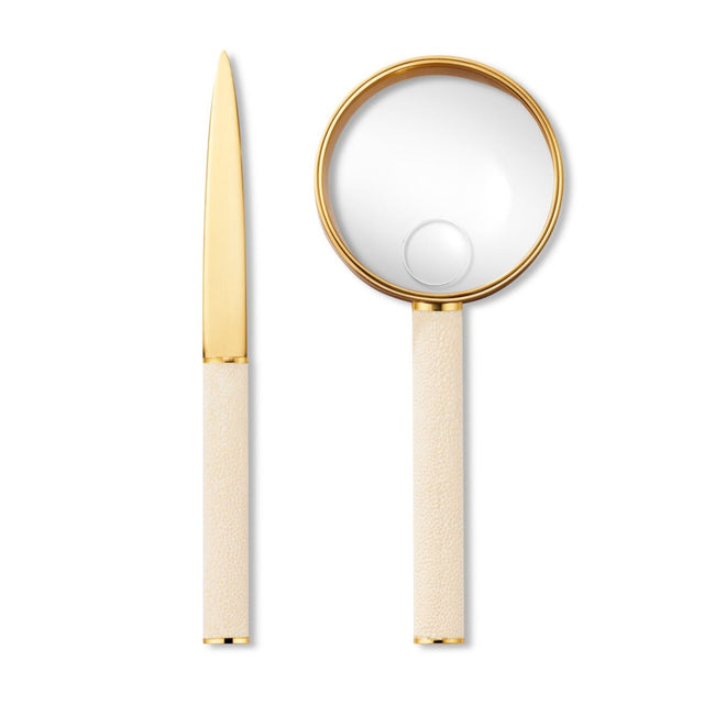 Shagreen Magnifying Glass And Letter Opener Set in Cream by AERIN at Fig Linens and Home 1