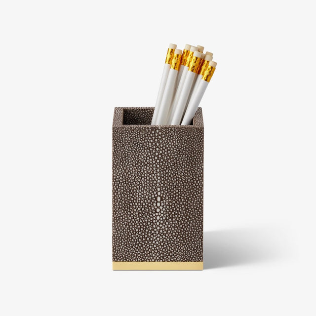 AERIN Shagreen Pencil Cup in Chocolate | Desk Accessories at Fig Linens and Home 1