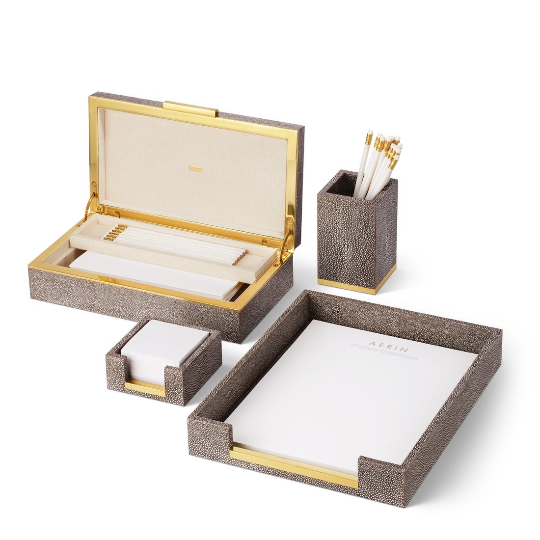 AERIN Shagreen Pencil Cup in Chocolate | Desk Accessories at Fig Linens and Home - Collection View