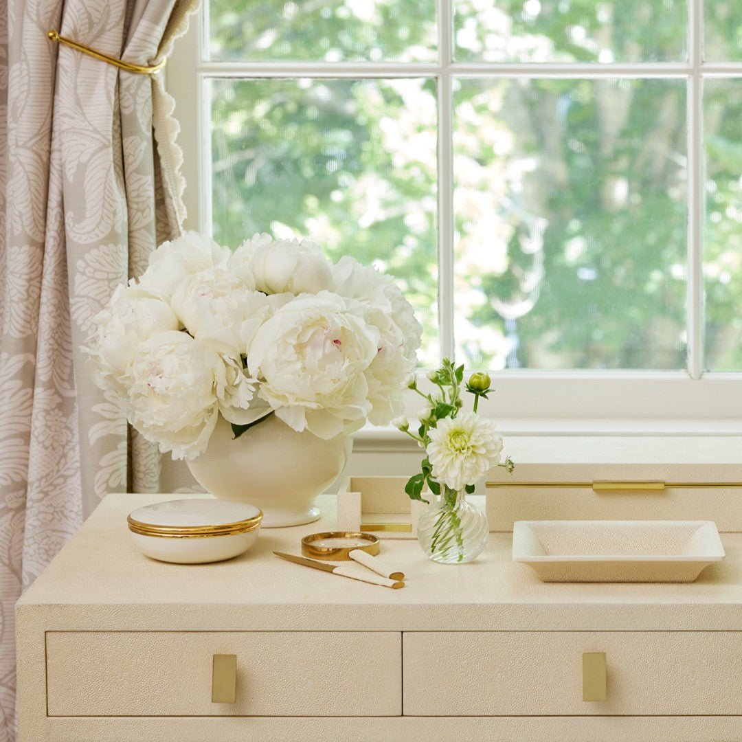 AERIN Shagreen Rectangular Vide Poche in Cream | Small Catchall Tray at Fig Linens and Home 4