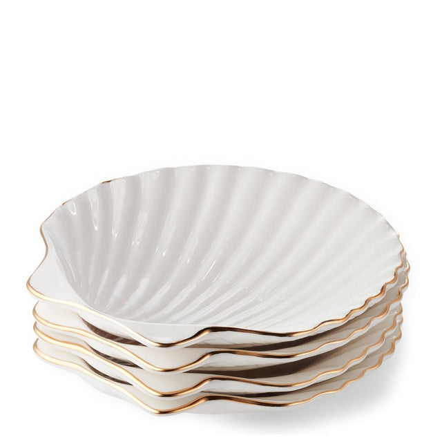 Shell Appetizer Plates Set of 4 by AERIN at Fig Linens and Home - Stacked