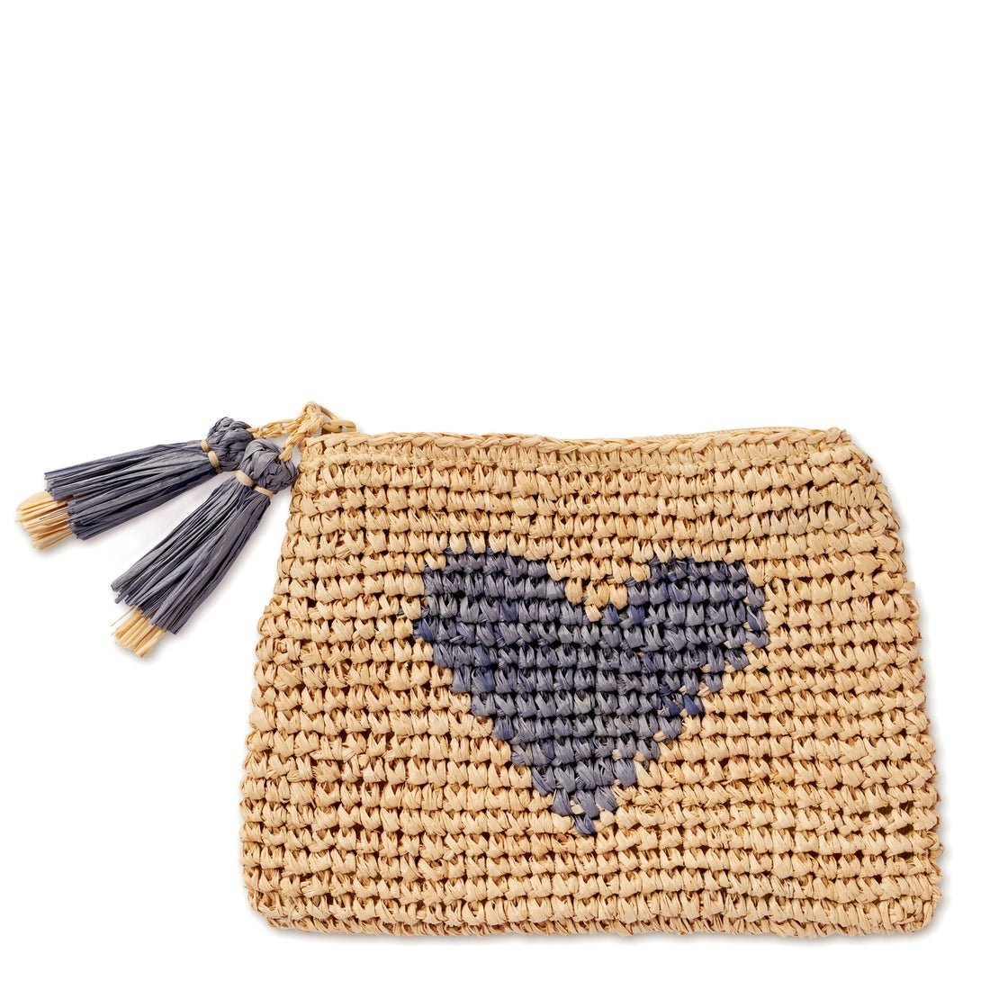 Small Heart Raffia Zip-Pouch in Denim Blue by AERIN | Fig Linens and Home