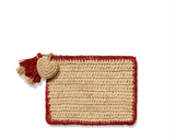 AERIN Small Raffia Pouch with Geranium Border at Fig Linens and Home