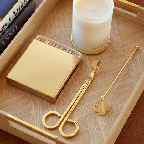 AERIN Square Matchbox Sleeve with Matches at Fig Linens and Home - Lifestyle with Wick Trimmer and Candle