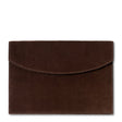 Suede Envelope Clutch in Chocolate by AERIN at Fig Linen and Home - Flap Down