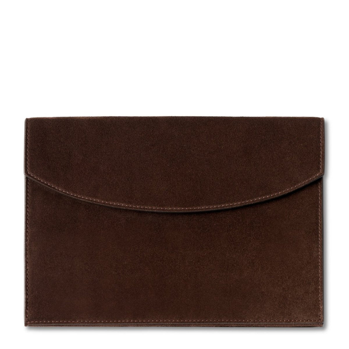 Suede Envelope Clutch in Chocolate by AERIN at Fig Linen and Home - Flap Down