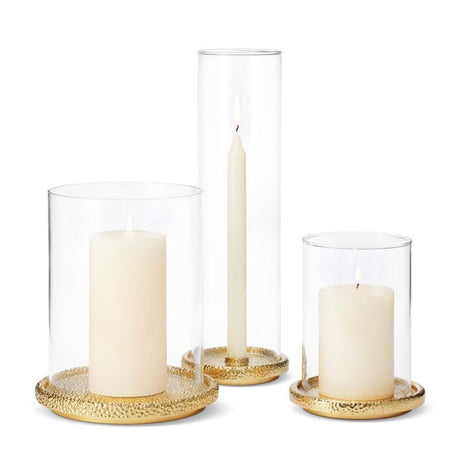 Tulln Hurricane by AERIN | Glass and Brass-Finish Pillar Candle Holder 1 - shown in trio
