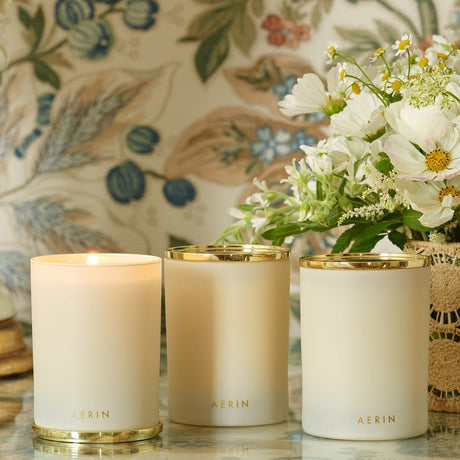 Uzes Tuberose Candle 9.5 oz by AERIN - Lifestyle Photo at Fig Linens and Home