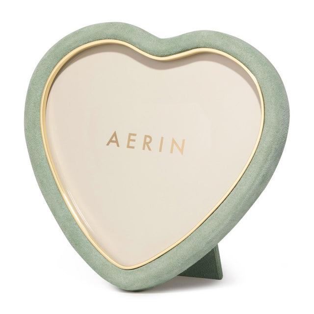 AERIN Valentina Suede Heart Frame in Sage Green at Fig Linens and Home - View 1