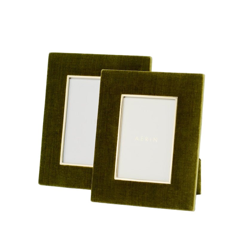 Valentina Velvet Frame - 5 x 7 - Moss by AERIN at Fig Linens and Home - Shown with Smaller Frame