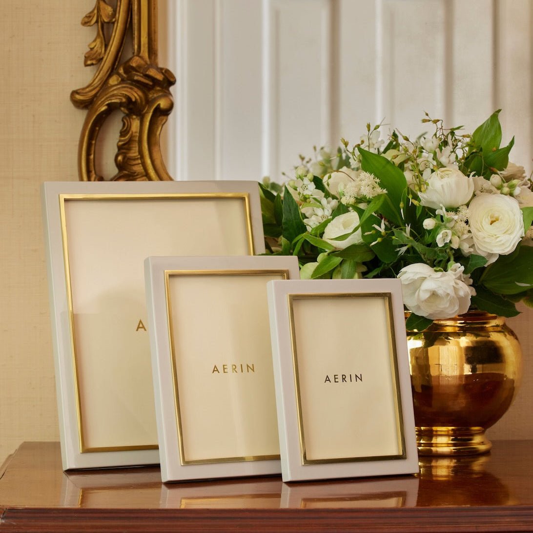 Varda Lacquer Frame in Taupe - 5 x 7 by AERIN 6.1" x 8.1" x 1.0" Taupe at FIG LINENS AND HOME 2