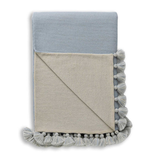 Alicia Adams Alpaca Bali Pompom Throw in Spa Blue and Ivory at Fig Linens and Home