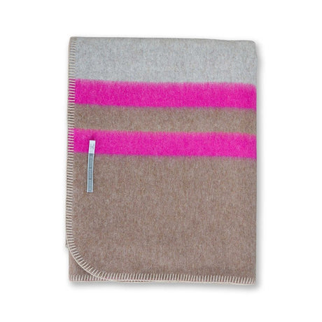 Field Throw Blanket in Light Taupe / Tobacco / Shocking Pink | Alicia Adams Alpaca
