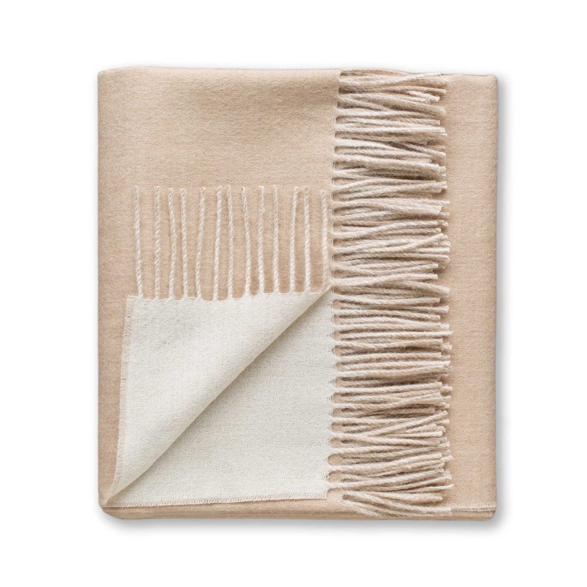 Reversible Throw Beige and Ivory by Alicia Adams Alpaca at Fig Linens and Home - Folded