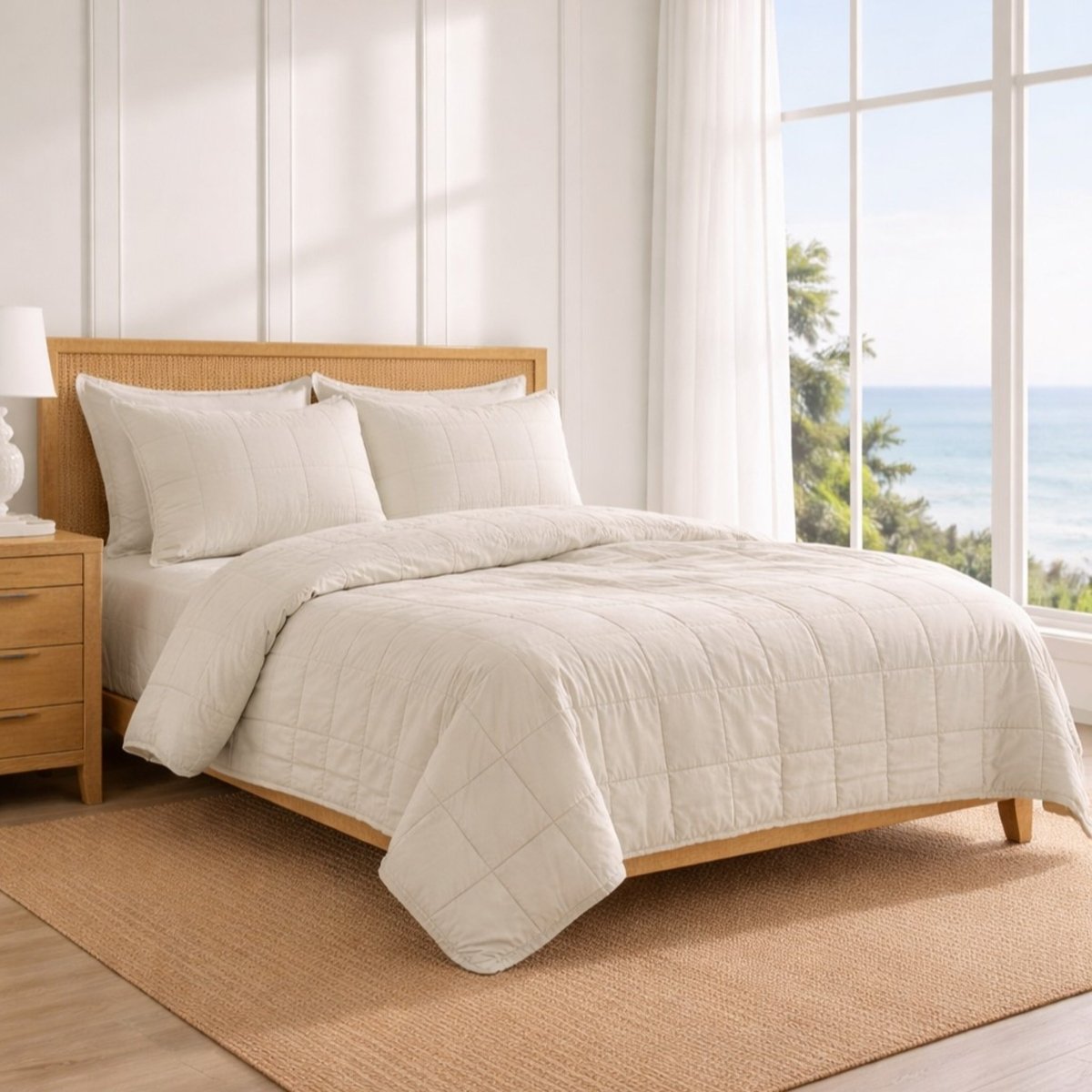 Bedding in Bone Colorway - Ready-to-Bed 2.0 Cotton Canvas Coverlet Set by Ann Gish