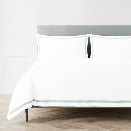Duvet Cover - Ann Gish Ready-to-Bed 2.0 Cotton & Trim Duvet in White and Aqua