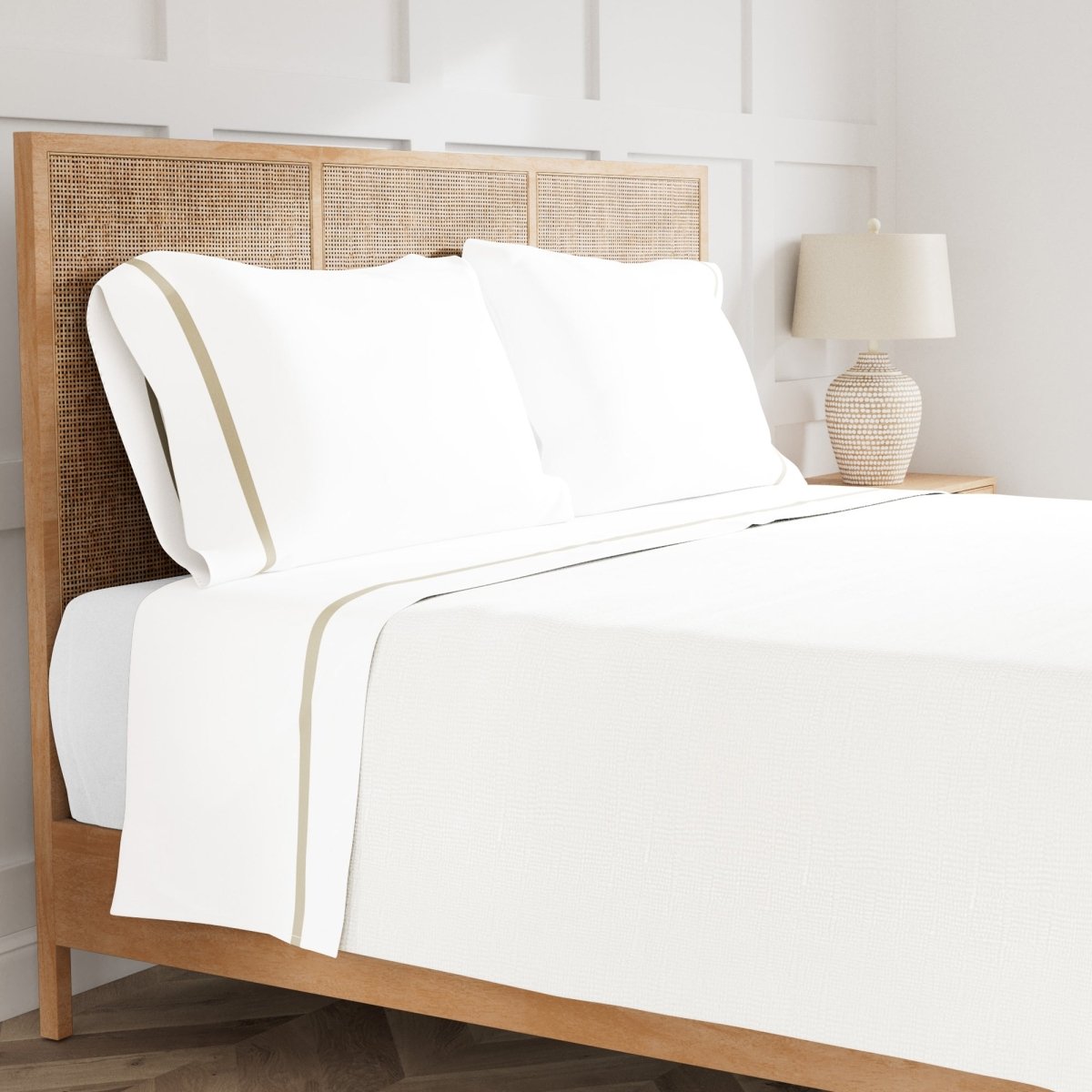 Sheet Set - Ann Gish Ready-to-Bed Cotton and Trim Champagne Bed Sheets at Fig Linens and Home