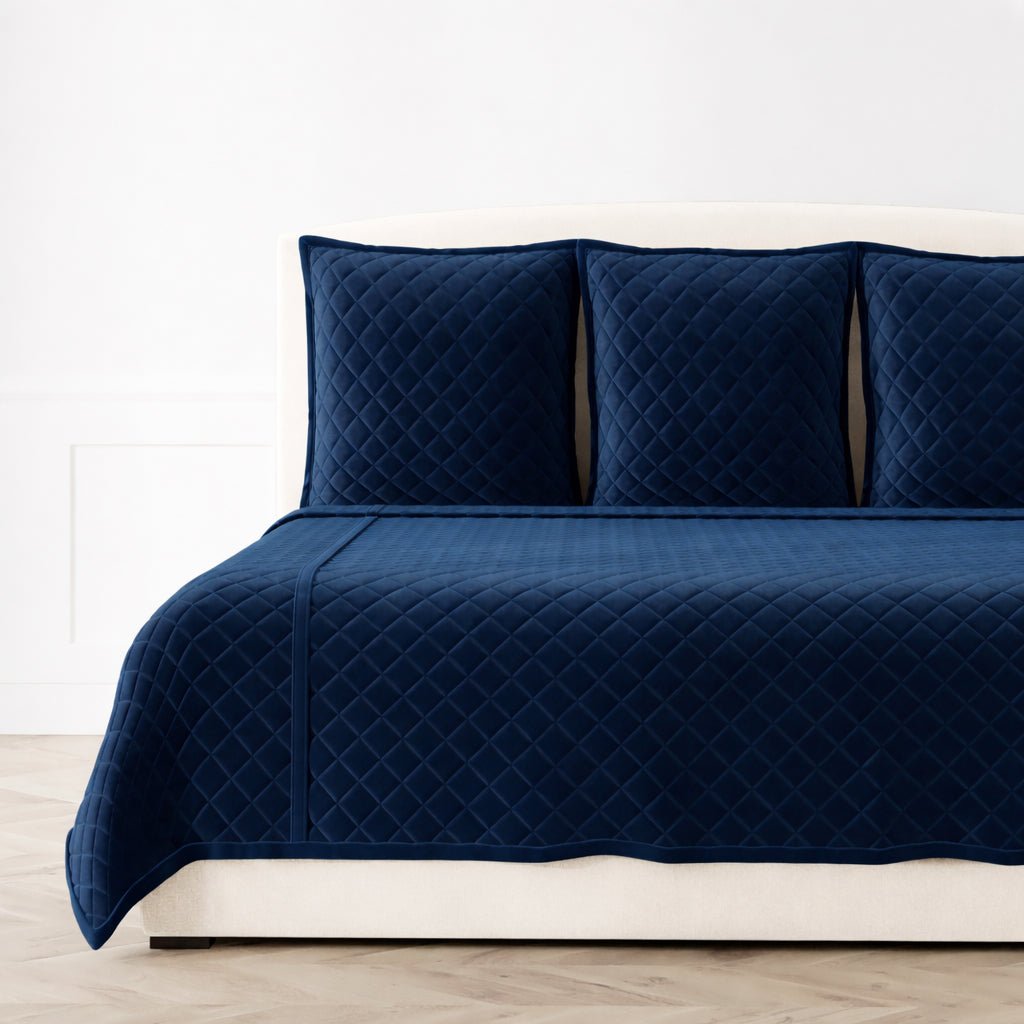 Velvet Coverlet Set in Navy Blue by Ann Gish at Fig Linens and Home