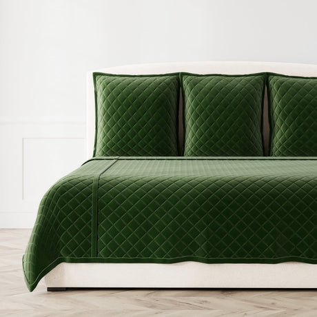 Velvet Coverlet Set in Pine Green by Ann Gish at Fig Linens and Home - View 1