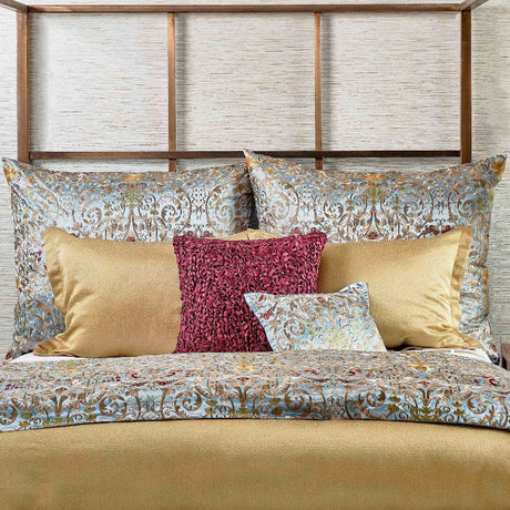 Ann Gish Venezia Blue King Euro Pillows Shown on Bed with other Styles