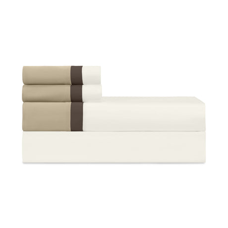BORDERS KING PILLOWCASES - IVORY / CHOCOLATE / CANDLELIGHT