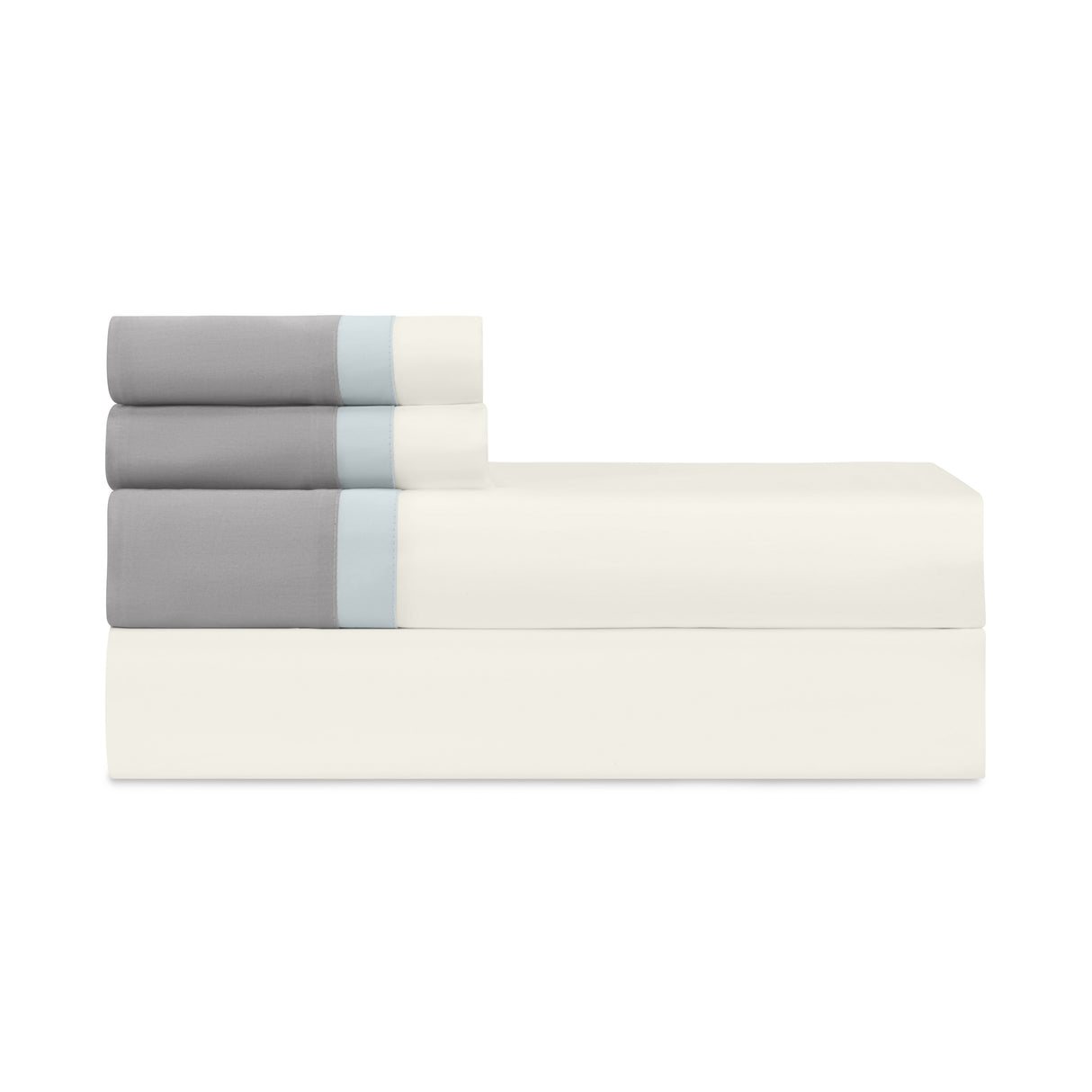 BORDERS KING PILLOWCASES - IVORY / SION BLUE / CHROME