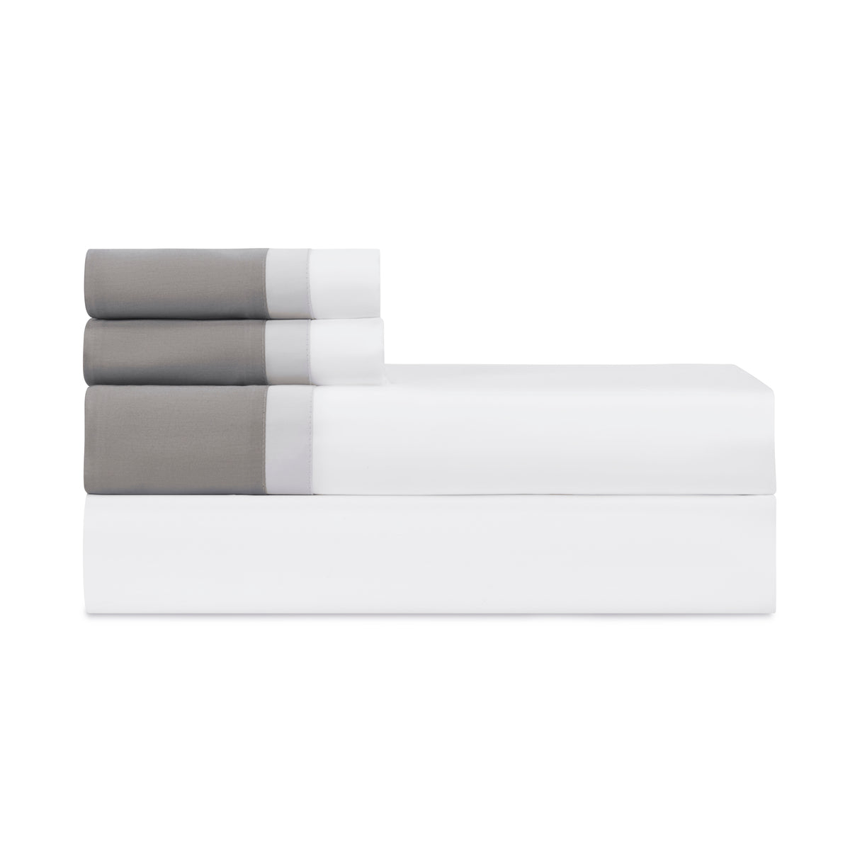 BORDERS KING PILLOWCASES - WHITE / PEBBLE / CHROME