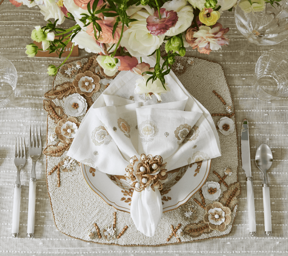 Carnation Napkin in White, Natural & Gray by Kim Seybert