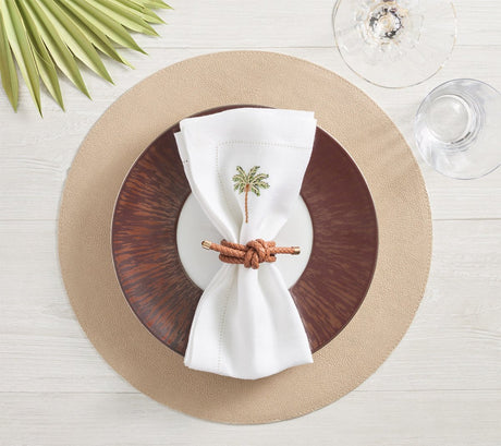 Kim Seybert Table - Rope Knot Brown Faux Leather Napkin Rings at Fig Linens and Home 5