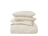 Stack of Duvet & Shams - Coyuchi Cambria Embroidered Organic Linen Natural Chambray Bedding