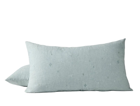 King Sham - Coyuchi Cambria Embroidered 100% Organic Linen Pacific Blue Chambray Bedding 