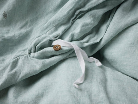 Coyuchi Cambria Embroidered Organic Linen Pacific Blue Chambray Bedding at Fig Linens and Home - 5