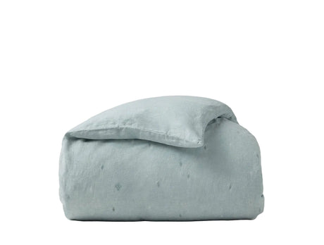 Duvet Cover - Coyuchi Cambria Embroidered 100% Organic Linen Pacific Blue Chambray Bedding 