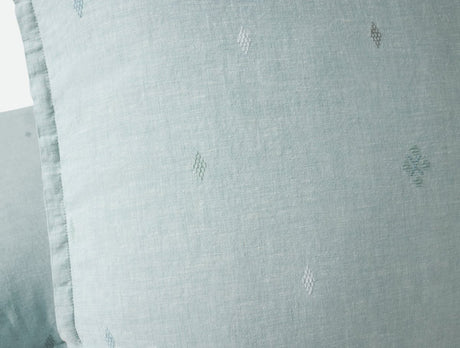 Pillow Detail - Coyuchi Cambria Embroidered 100% Organic Linen Pacific Blue Chambray Bedding 3