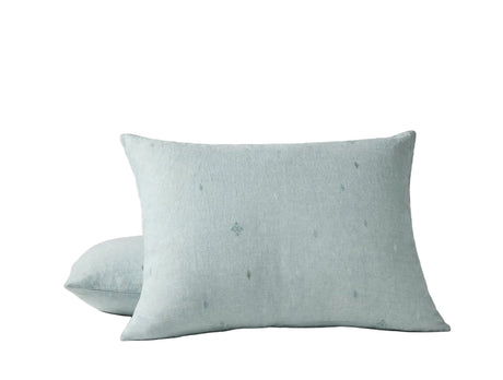 Standard Sham - Coyuchi Cambria Embroidered 100% Organic Linen Pacific Blue Chambray Bedding 
