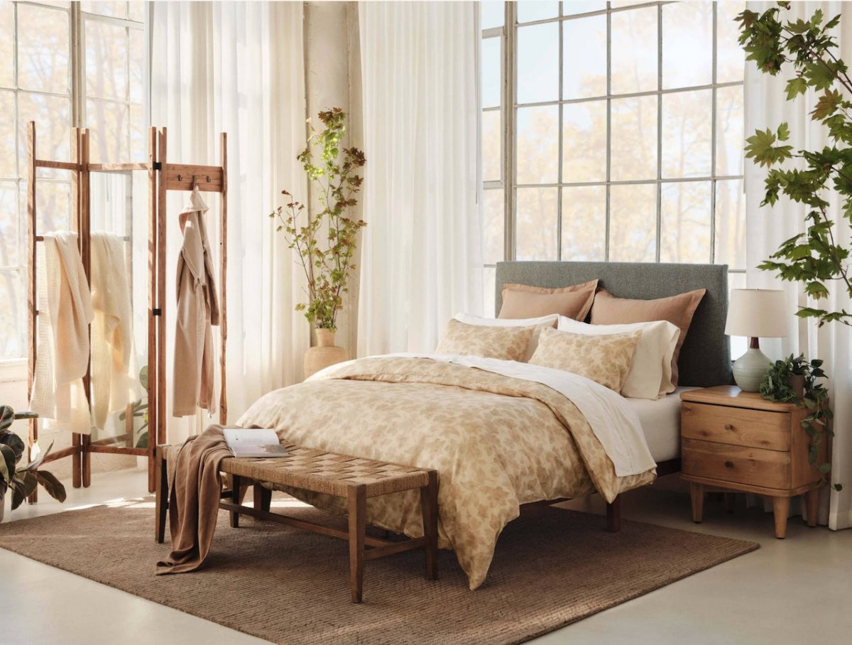 Camellia Amber Organic Print Duvet Covers by Coyuchi at Fig Linens and Home - Lifestyle 1