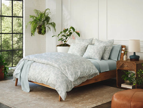 Camellia Celadon Organic Print Duvet Covers by Coyuchi | Organic Bedding at Fig Linens and Home 1