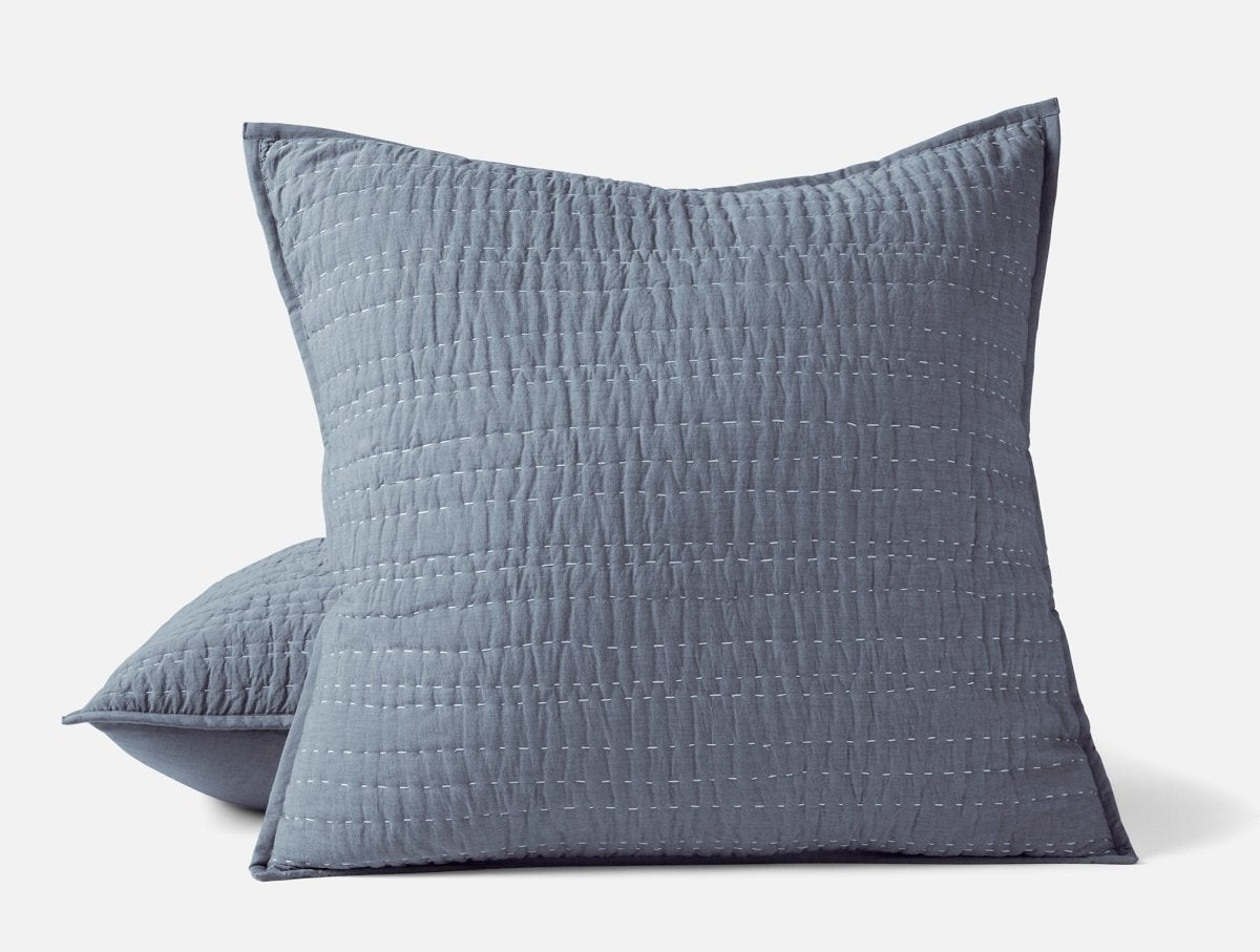Coyuchi Channel Handstitched Organic Quilted Euro Sham - Indigo Blue Chambray at Fig Linens and Home