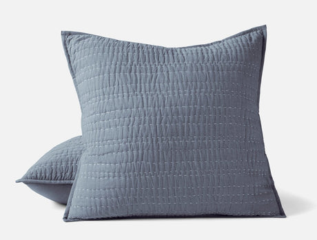 Coyuchi Channel Handstitched Organic Quilted Euro Sham - Indigo Blue Chambray at Fig Linens and Home