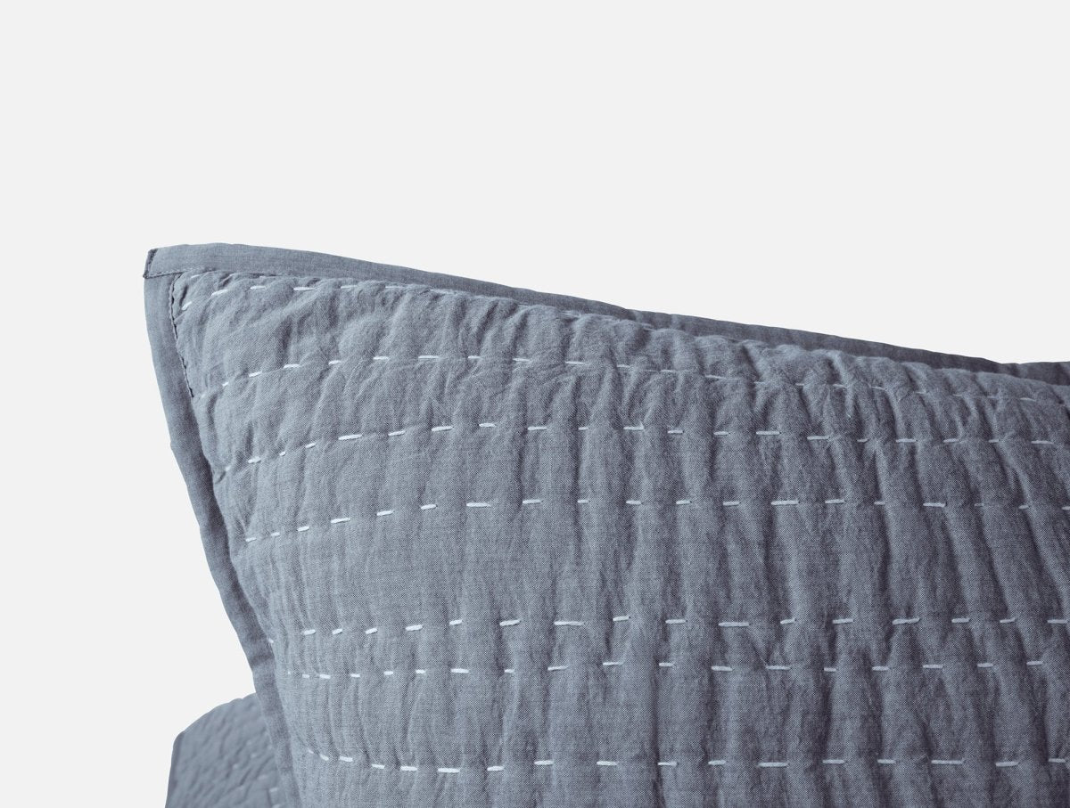 Coyuchi Channel Handstitched Organic Quilted Euro Sham - Indigo Chambray at Fig Linens and Home 2