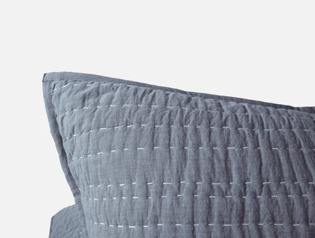 Coyuchi Channel Handstitched Organic Quilted Euro Sham - Indigo Chambray at Fig Linens and Home 2