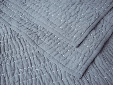 Coyuchi Channel Handstitched Organic Quilted Coverlets - Indigo Chambray at Fig Linens and Home 1