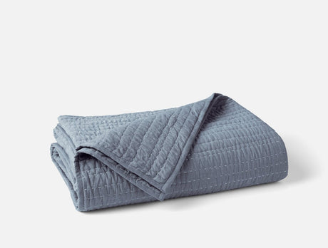 Coyuchi Channel Handstitched Organic Quilted Coverlets - Indigo Blue Chambray at Fig Linens and Home