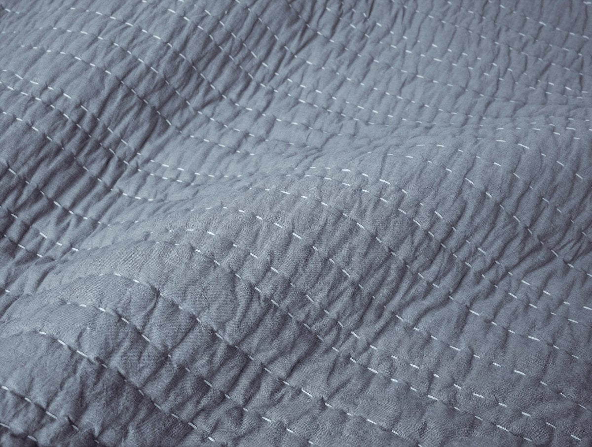 Coyuchi Channel Handstitched Organic Quilted Coverlets - Indigo Chambray at Fig Linens and Home 2
