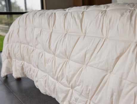 Coyuchi Climate Beneficial Cotton Duvet Insert | Fig Linens and Home Detail View on Bed