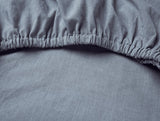 Coyuchi Indigo Chambray Organic Crinkled Percale Fitted Sheet Detail at Fig Linens and Home